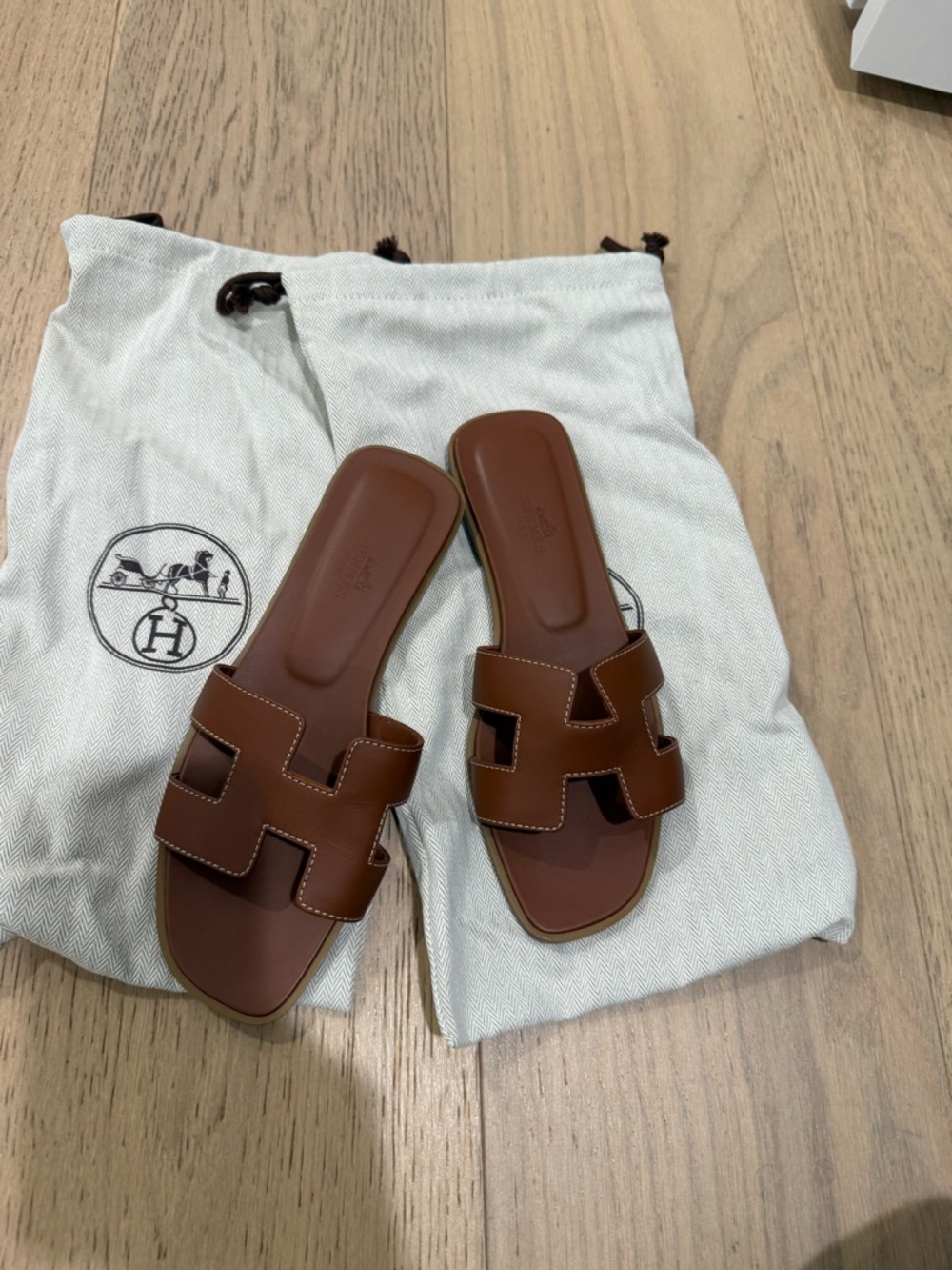Hermes Brown Leather H-Cut Slide Sandals - Women - Picture 5 of 5
